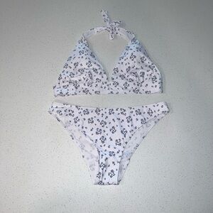 Three Piece White Floral Bikini Set With Coverup